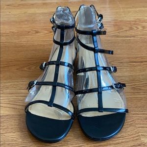 Women’s gladiator black patent leather sandals